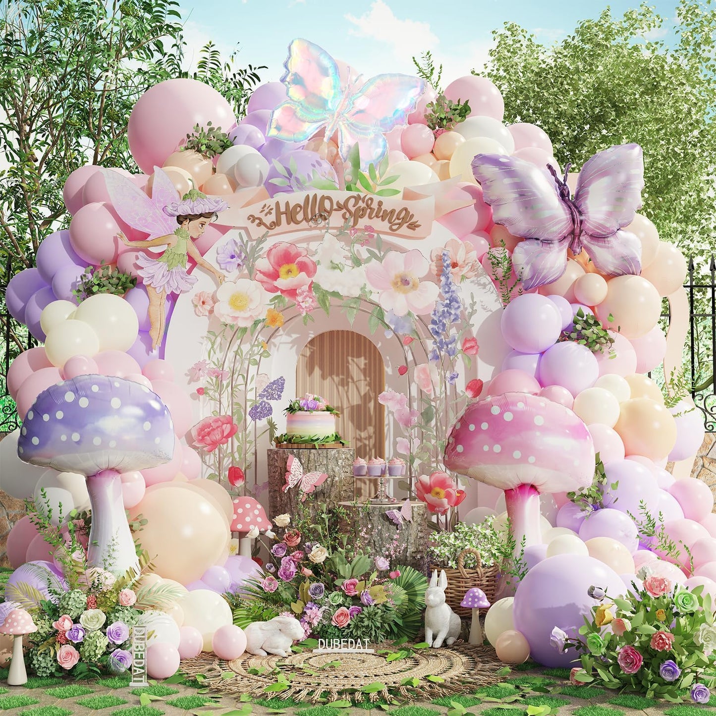 Pastel Balloon Arch Garland Kit,146Pcs Pink Purple Nude White Mushroom Buttefly Balloons for Girls Fairytale Spring Garden Tea Party Bride Baby Shower