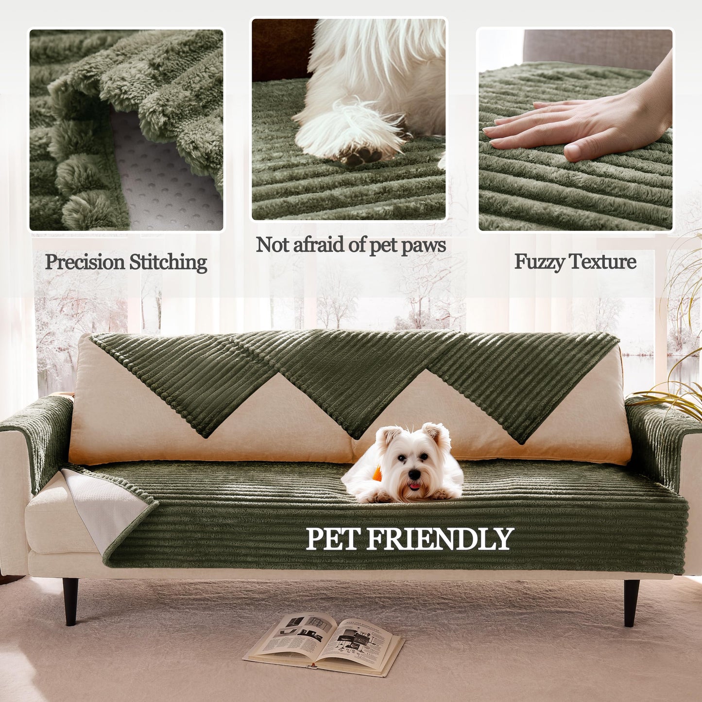 Meider 100% Waterproof Couch Arm Covers 2pcs, Fuzzy Chair Arm Covers Thick Soft Recliner Chair Armrest Protectors, Non-Slip Couch Armrest Cover Pet mats for Sofa (Sage Green, 22" x 22" 2 Pack)