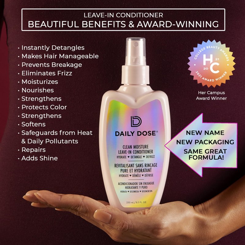 DAILY DOSE Award-Winning Clean Moisture Leave In Conditioner Spray Detangler for Dry, Damaged & Frizzy Hair. Instantly Softens, Smooths & Adds Shine for Kids & Adults. Vegan, Sulfate-Free, Color Safe