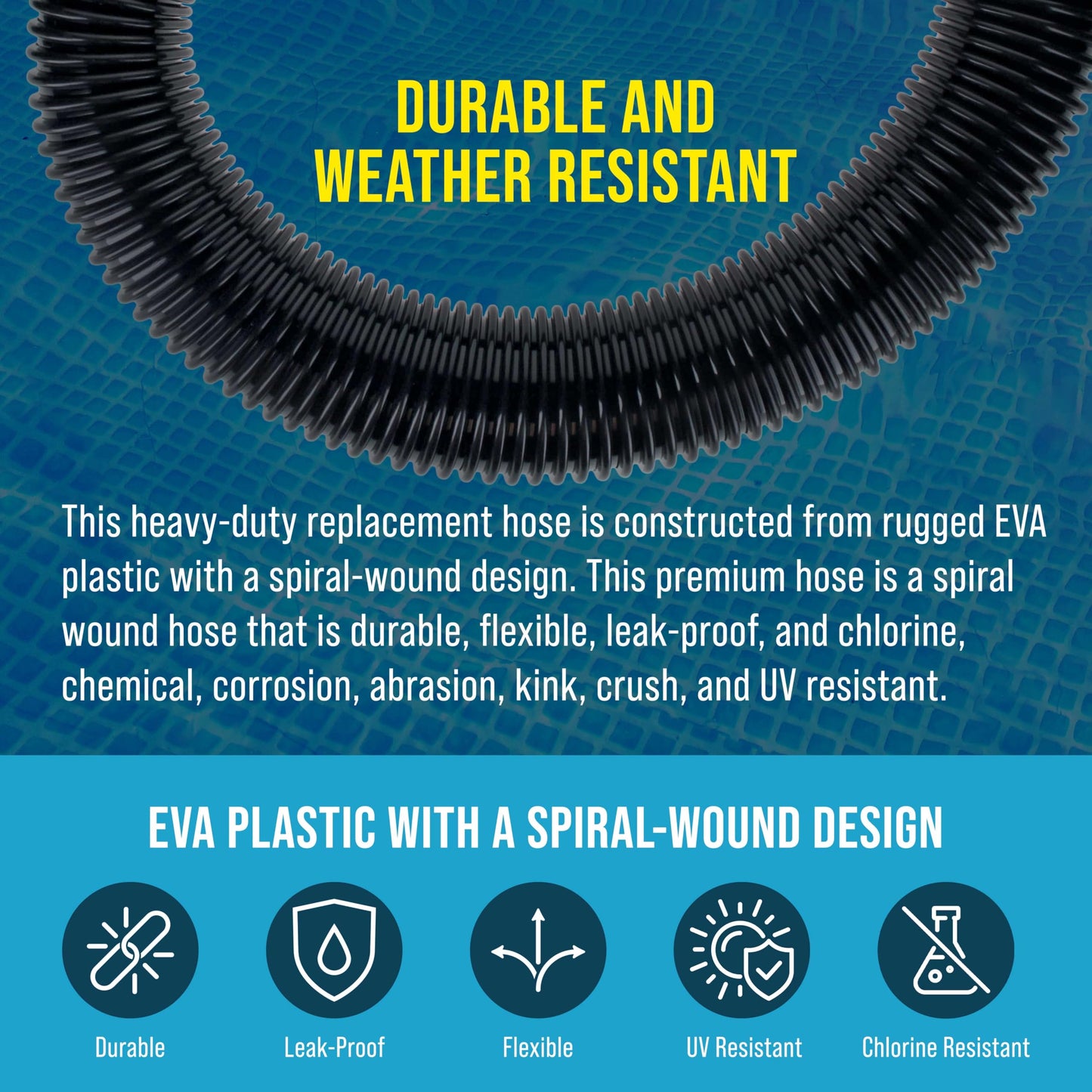 U.S. Pool Supply 3 Foot Heavy-Duty Above Ground Pool Hose, 1.5" - Black Replacement Filter Connecting Hose, Flexible Spiral Wound EVA - Compatible with Intex for Pool Filter Pumps - Skimmer Pump