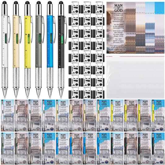 24 Sets 6 in 1 Multi Tool Pen Credit Card Tool Father Day Man of God Gift Christian Church Gifts for Men Bulk Bible Verse Bookmarks Screwdriver Pen Multi Tool Pens for Christian Father Coworker
