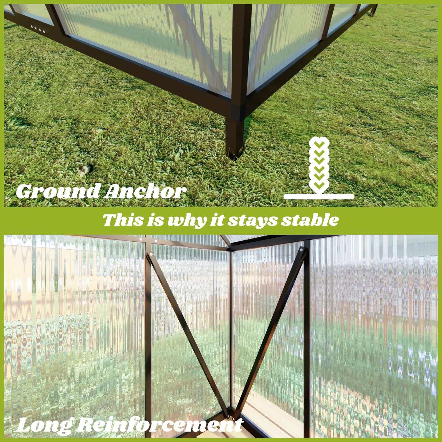 Jiliusure 6 x 6 FT Greenhouse for Outdoors, Polycarbonate Greenhouse with Quick Setup Structure and Roof Vent, Aluminum Large Walk-in Green House for Outside Garden Backyard, Charcoal Black