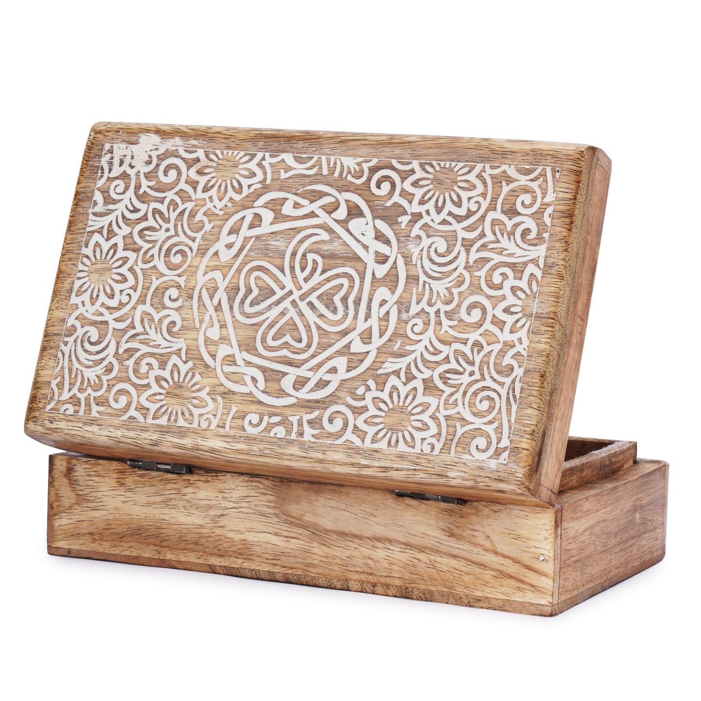 Ajuny Mango Wood Jewelry Box – Hand-Carved Celtic Knot Keepsake/Memory Box, Decorative Trinket & Treasure Chest Organizer, Handmade Gift for Women & Men, Travel Friendly, 8x5 Inch