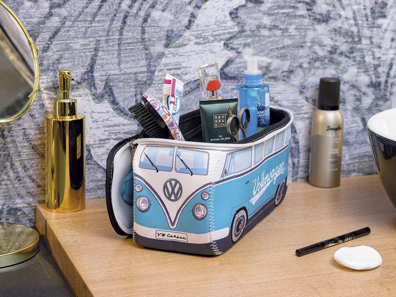 BRISA VW Collection - Volkswagen Neoprene Universal Makeup Cosmetics Toiletry Travel Pharmacy Bag in T1 Bus Design (Turquoise) (Large (11.8 x 5.5 x 4.7 inches))