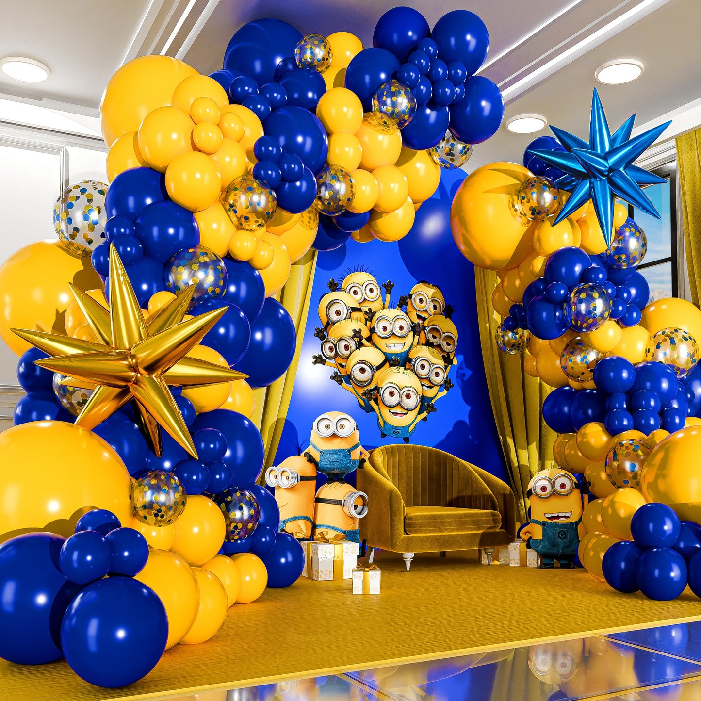 ALL-IN-1 Blue and Yellow Balloon Arch Kit with BONUS 2x Starburst Balloons - Yellow and Blue Balloons for Blue and Yellow Party Decorations, Graduation, Ucla Party, Club America Party Decorations