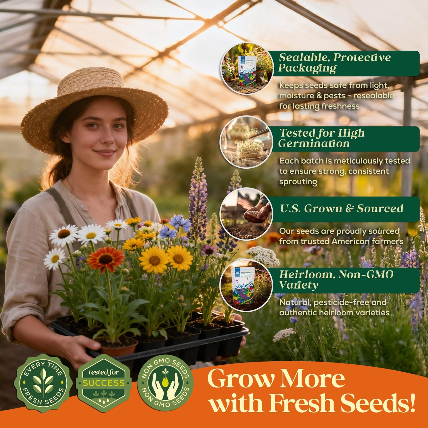 Seedphony 16 Perennial Wildflower Mix 4 oz - 100,000 Non-GMO Heirloom Wildflower Seeds for Planting Garden, Wild Flowers in Waterproof Seed Packet, Floral Seeds for Planting Indoor & Outdoor Gardening
