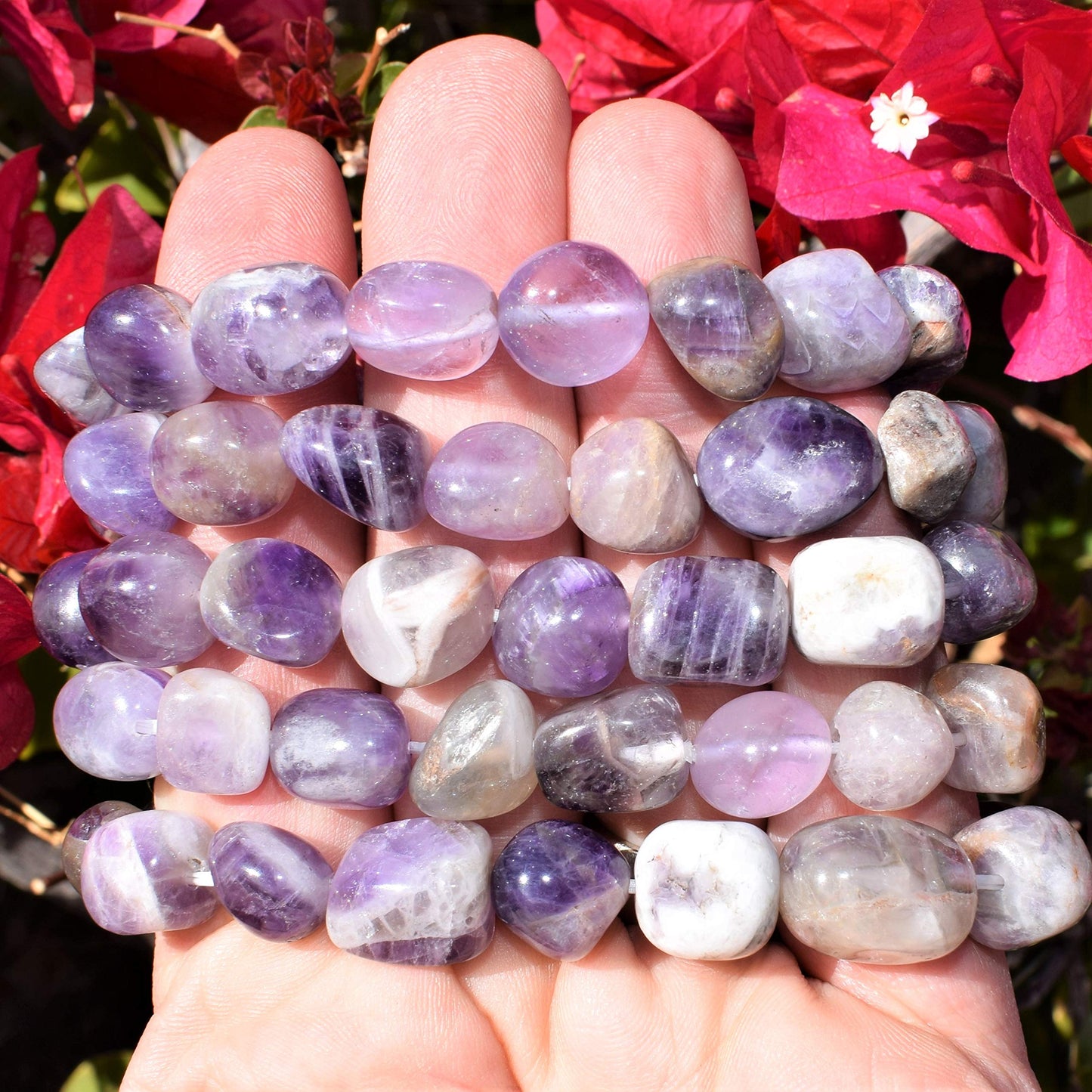 Zenergy Gems CHARGED 6.5" Amethyst Crystal Bracelet Tumble Polished Stretchy + Selenite Heart Charging Crystal (OPEN & HEAL THE HEART CHAKRA - SOOTHE HURT, LONELINESS & ANXIETY)