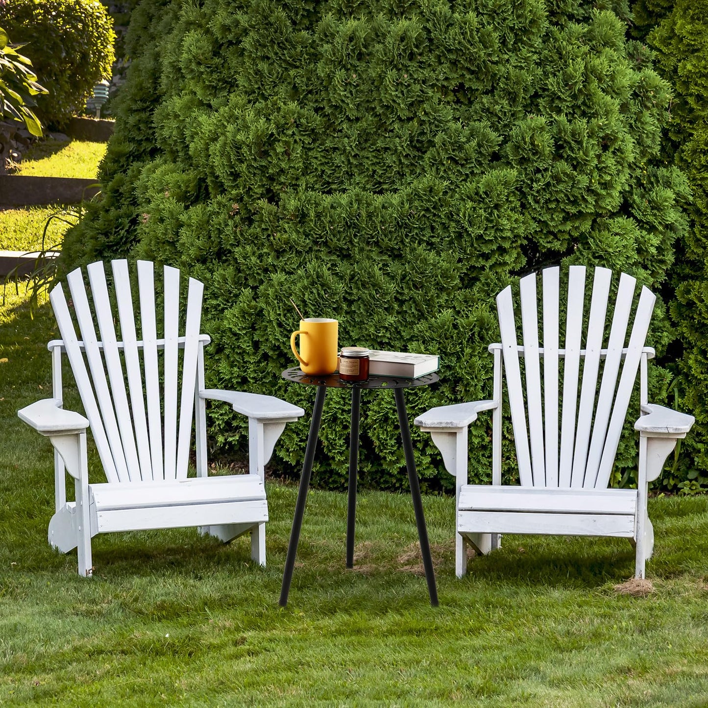 1 Pack Metal Outdoor Side Tables Small Outside Round End Table for Patio Modern Accent Garden Corner Table for Small Spaces, Balcony, Porch, Weather-Resistant, Plant Stand Indoor, Black
