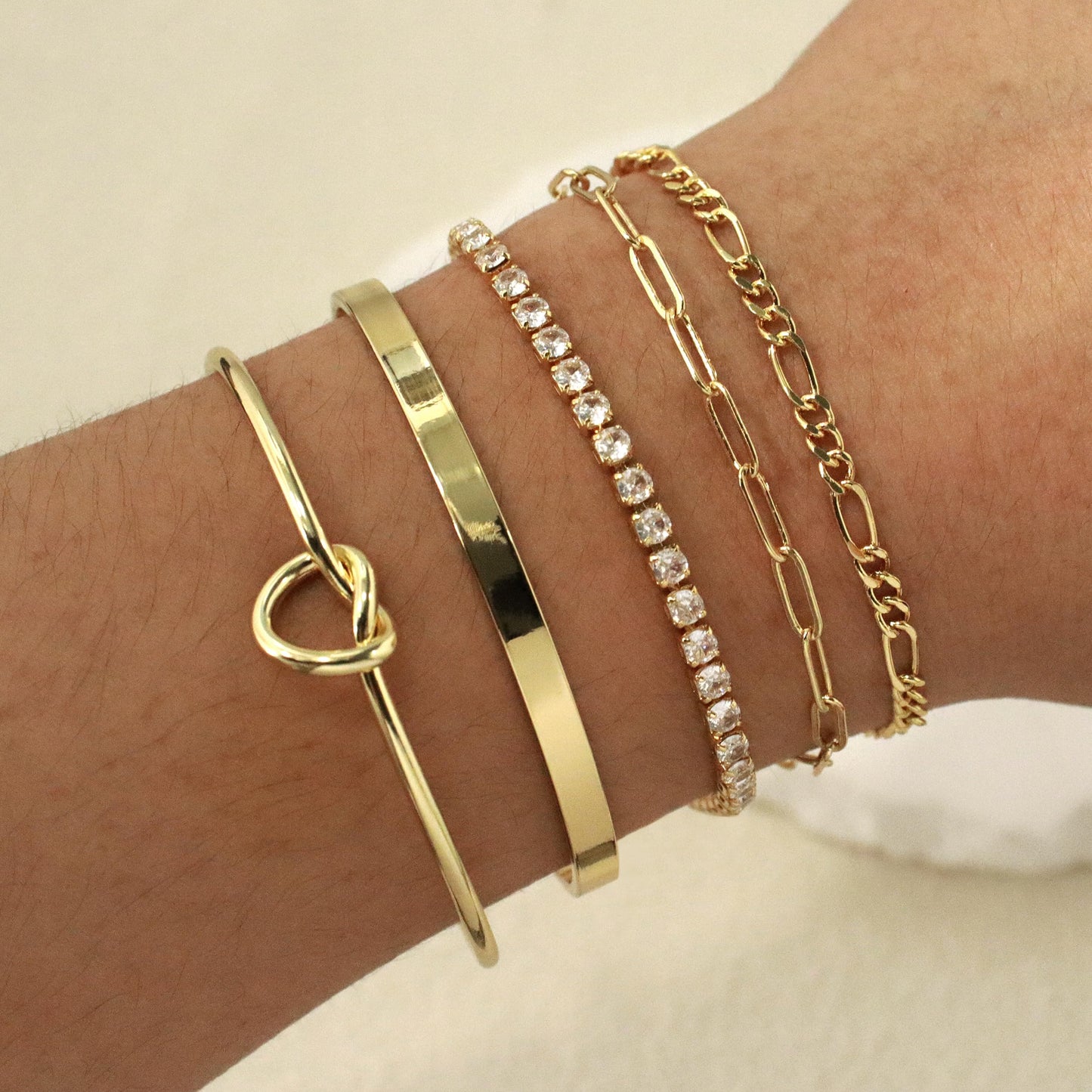 Zalcon Gold Bracelets for Women Gold Plated Bangle Bracelet Layered Tennis Paperclip Chain Bracelets for Women