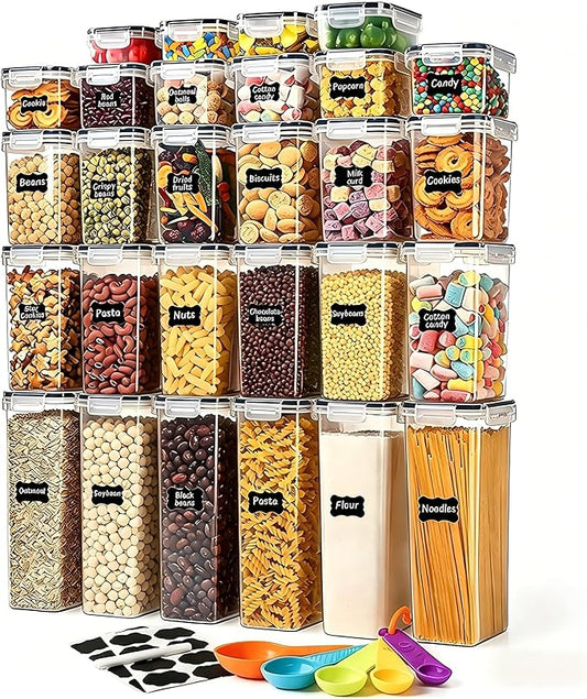 28 Pack Airtight Food Storage Containers with Lids, BPA Free Clear Pantry Storage Container for Kitchen Food Pantry Organizers and Storage, Plastic Pantry Organiser for Cereal,Flour and Sugar