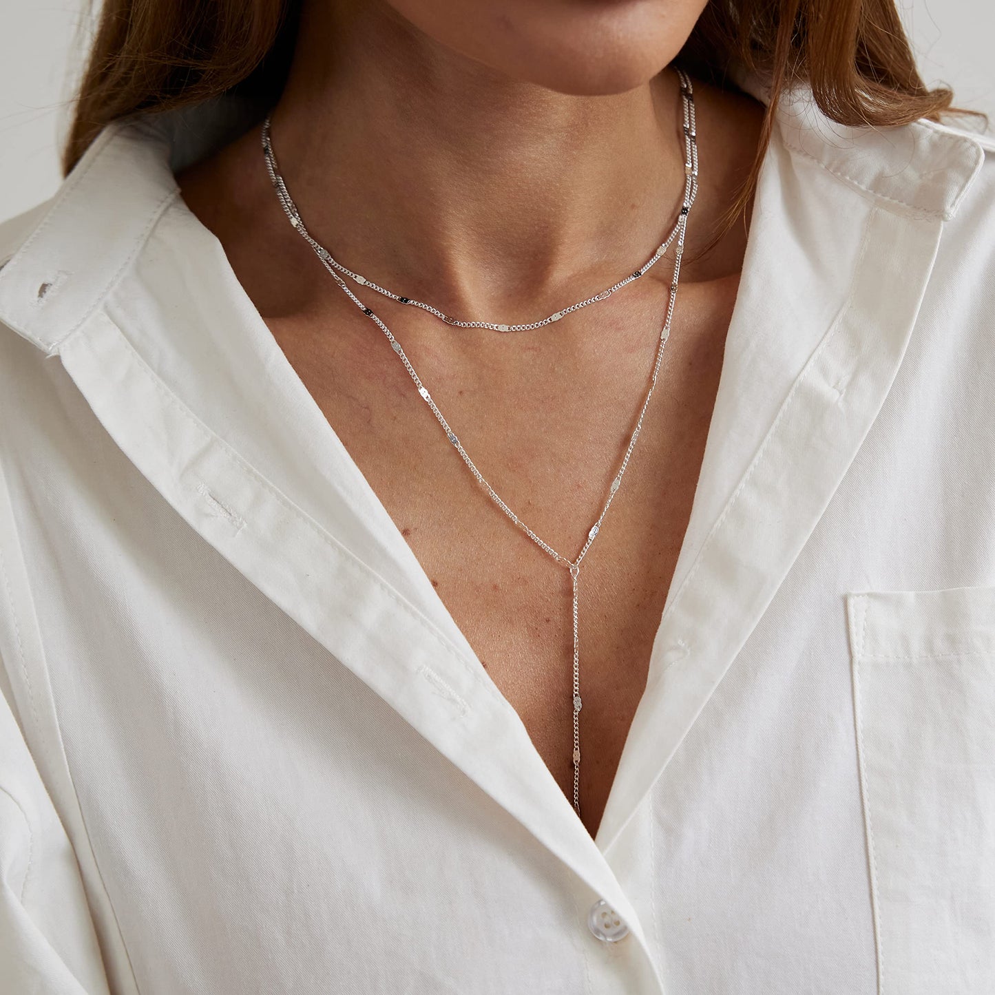 Sewyer Silver Y Necklace for Women 14K Gold Plated Y-Shaped Drop Necklaces CZ Long Necklace Cubic Zirconia Pendant Layered Long Lariat Necklace Women Jewelry