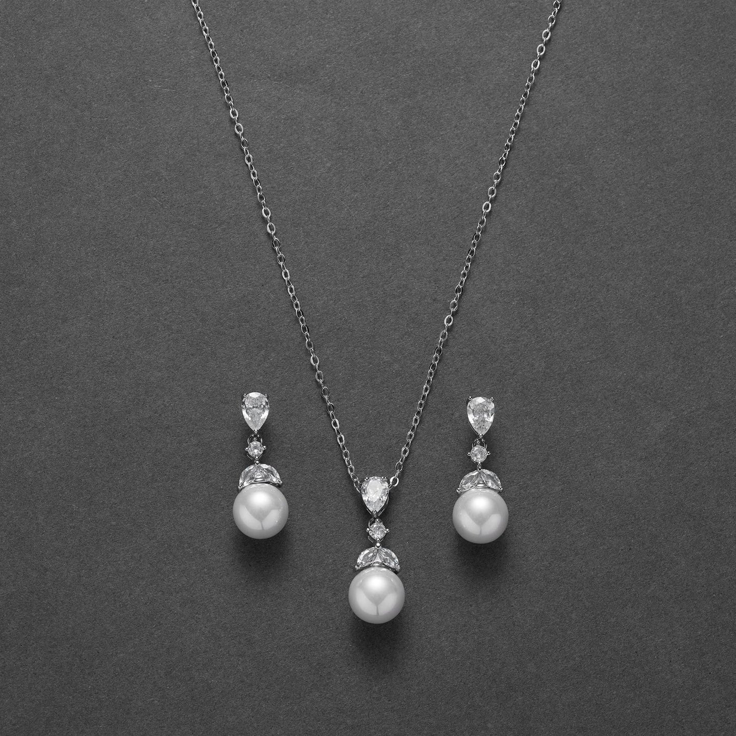 SWEETV Pearl Wedding Jewelry Set For Brides, Cubic Zirconia Wedding Necklace and Earrings Set, Elegant Bridal Jewelry Set for Women Bridesmaids Prom