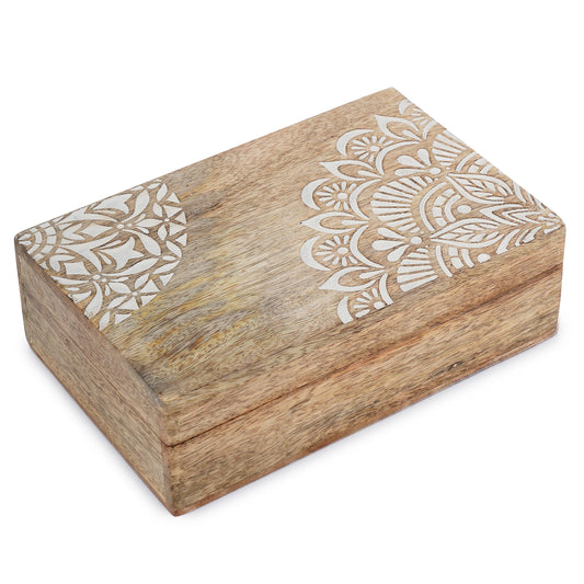 Ajuny Wooden Handmade Decorative Jewelry Storage Box Corner Flower Design Multipurpose Treasure Chest Keepsake Organizer Necklaces Bracelet Watch Boxes Gifts 8x5 Inch