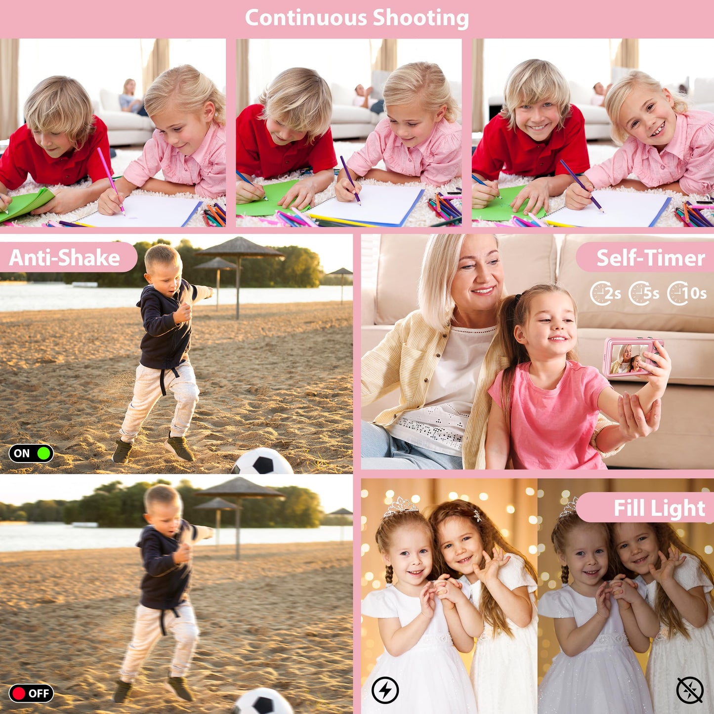 Kids Camera Toys for Boys Girls,Digital Video Camera Toys for Kids with MP3 Music Player and 32GB SD Card,Ideas Birthday Gifts for 4 5 6 7 8 9 10+ Years Old Little Girls and Boys(Pink)