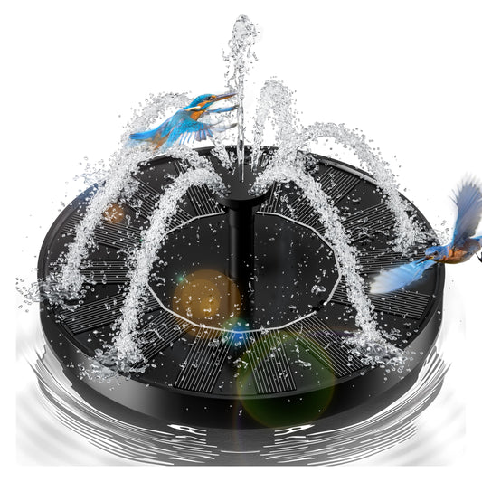 2.5W Solar Bird Bath Fountainsâ Upgraded Solar Pond Fountain with 6 Nozzles,Solar Fountain for Bird Bath, Pond, Garden Decor (Black)