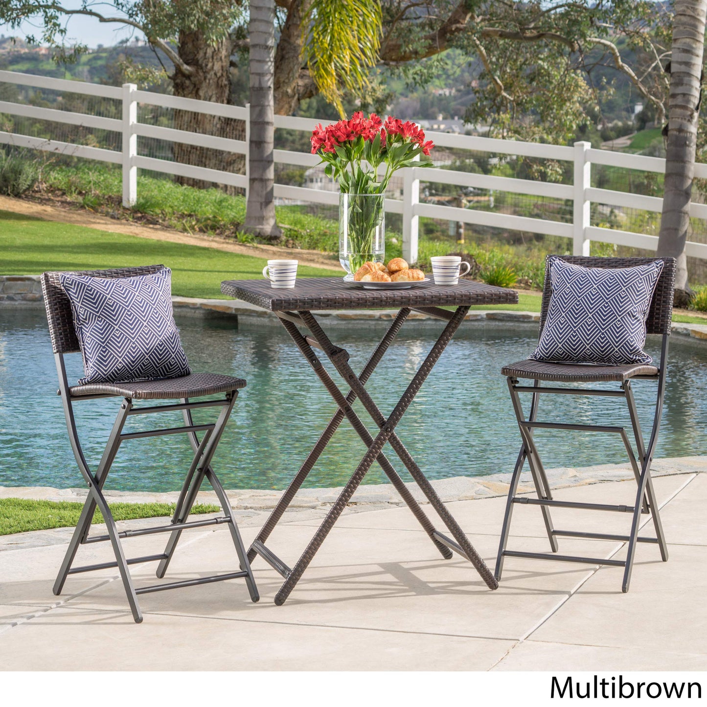 Christopher Knight Home Margarita Outdoor Wicker Bar Set, 3-Pcs Set, Multibrown