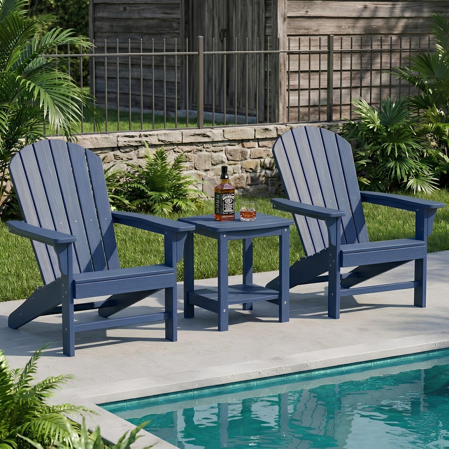 Y&M Outdoor Side Table, HIPS Adirondack Small Double Layer Table, Waterproof Square Outside Table, Balcony End Tables for Patio, Pool, Porch, Deck, Indoor or Outdoor Use, Navy Blue