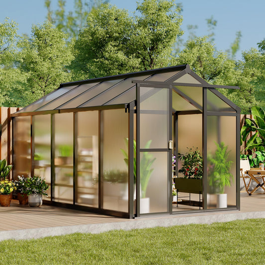 6x10 FT Greenhouse, Easy Assembly Aluminum Polycarbonate Greenhouses for Outdoors with Roof Vent, Large Aluminum Walk-in Greenhouse for Sunroom Patio, Backyard, Garden, Sliding Lockable Door, Black