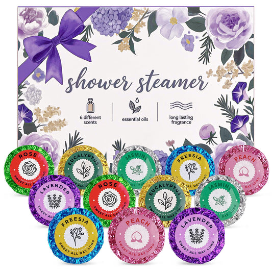12pcs Aromatherapy Shower Steamers - Relaxation Birthday Christmas Set for Women and Men, Shower Bombs Tablets for Stress Relief and Self Care, Luxury Home Spa