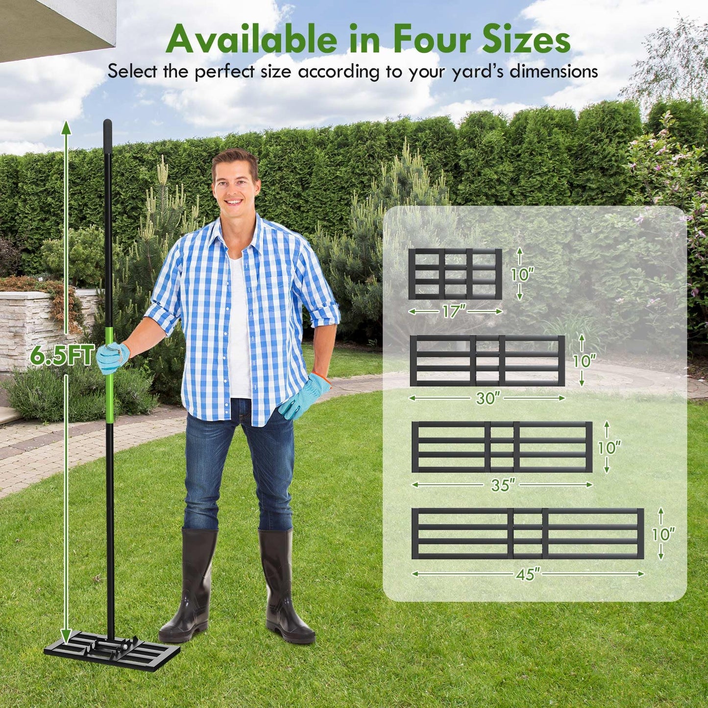 Seeutek Lawn Leveling Rake, 17" x 10" Heavy Duty Yard Leveling Rake Tool with 0-180° Adjustable Handle, 6.5FT Steel Handle Lawn Leveler for Yard Garden Golf, Ease Level Soil Sand Dirt Surface