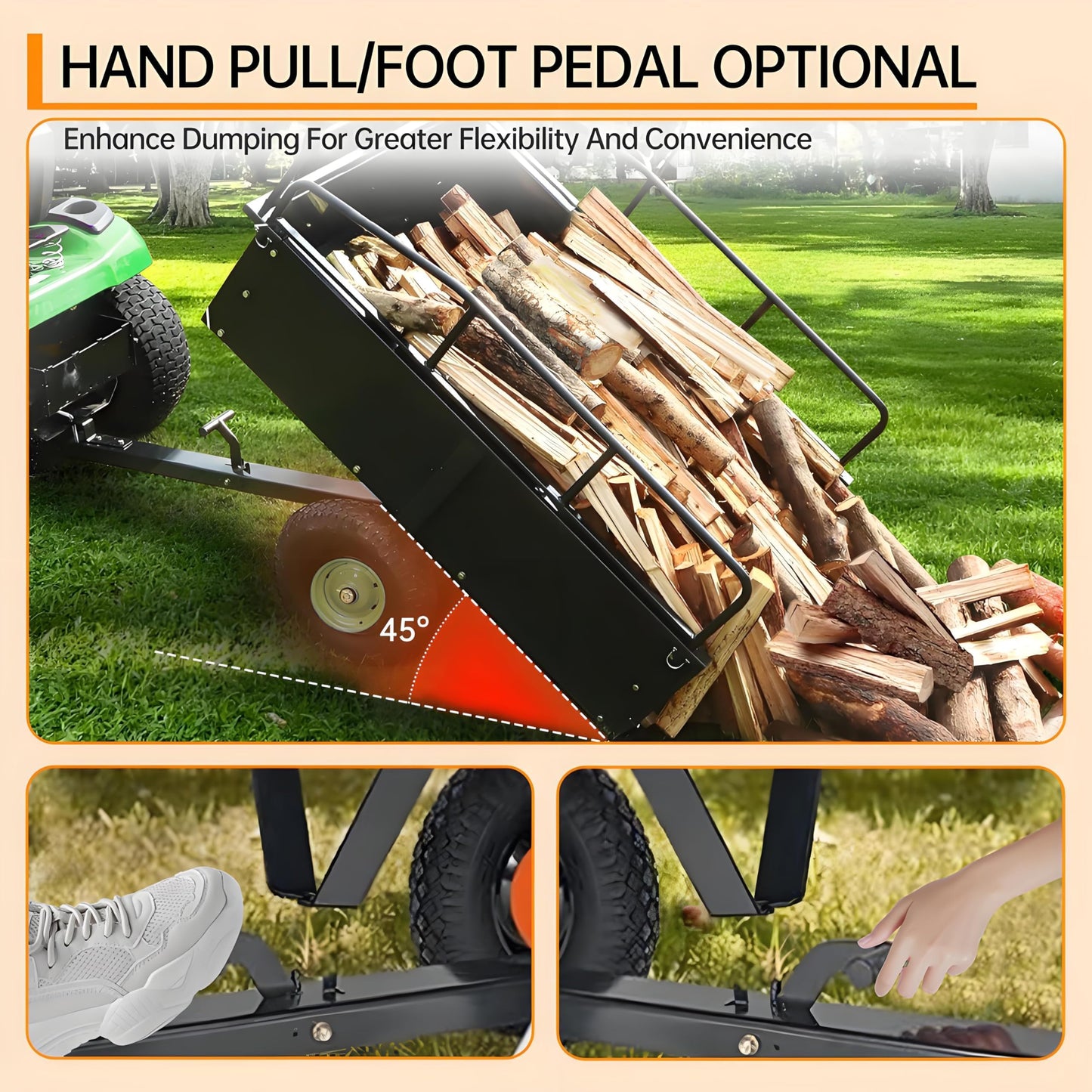 Utility Trailer - 750LBS Capacity Lawn Mower Cart with Removable Sides,15 Cu.Ft Steel Lawn Mower Trailer,Universal Hitch for ATV, UTV, Lawn Tractor, Riding Mower - for Garden, Yard Hauling and Farm