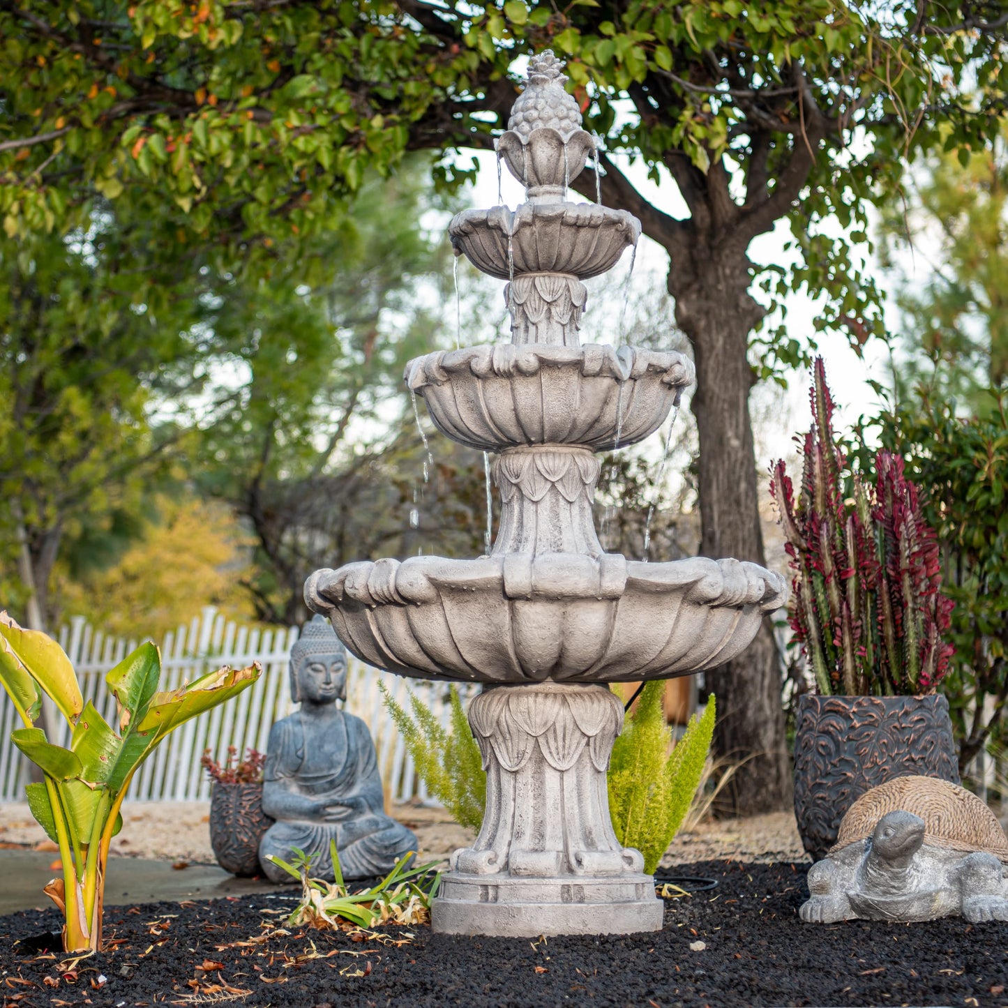 XBrand 58.3" Leaf Classic Bird Bath Water Fountain, 3-Tier, Outdoor Garden, with Pump, White Resin, Yard, Lawn, Porch Décor