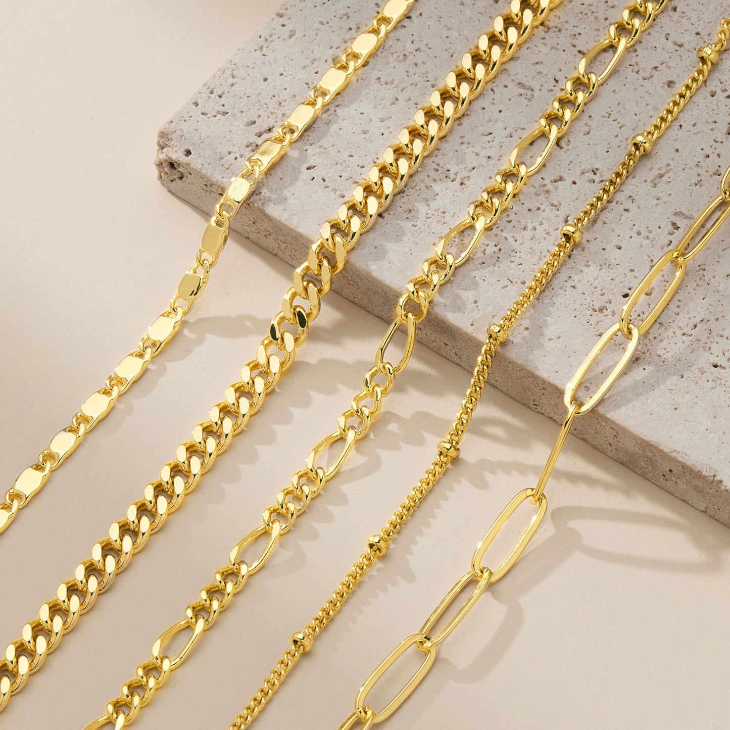 Gokeey Gold Bracelets for Women Trendy 14K Gold Plated Jewelry Sets Stack Dainty Stackable Paperclip Cuban Figaro Chain Bracelets Pack Layered Link Chain Bracelet for Women Cute 5pcs Adjustable