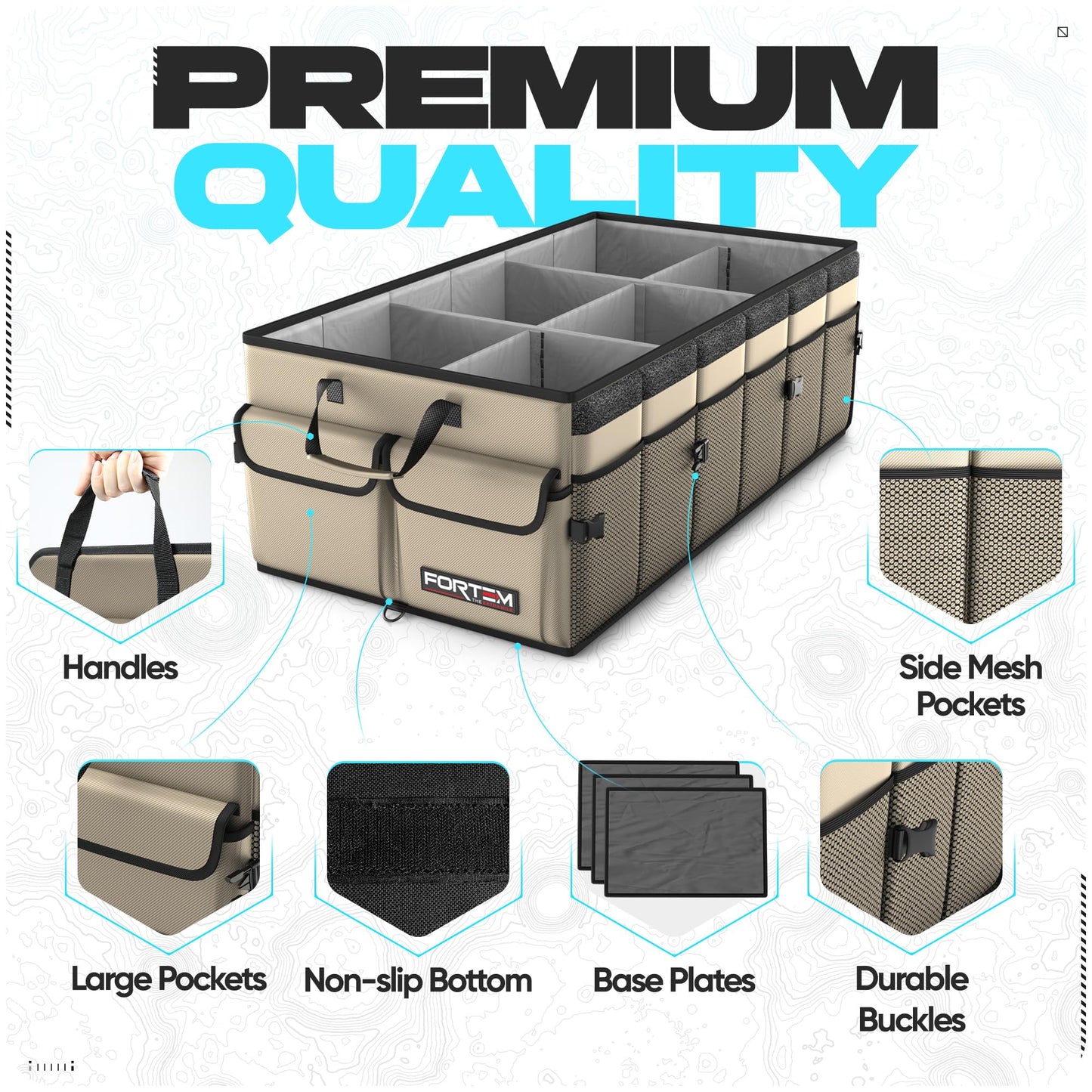 FORTEM Trunk Organizer For SUV Car Trunk Organizer, Foldable Storage, Car Accessories for Women Men, Collapsible Bag, Perfect Christmas Gifts, 600D Oxford, Non Slip Bottom, Straps, Soft Cover (85L)