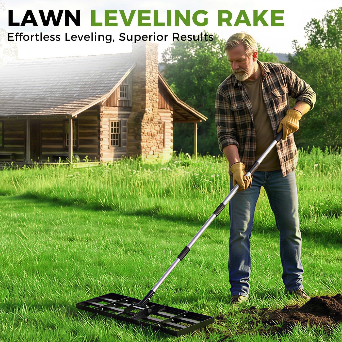Lawn Leveling Rake, 30"x10" Stainless Steel Lawn Leveler with 76" Adjustable Handle, Heavy-Duty Yard Leveling Rake for Garden, Golf Course, Farm, Pasture, Professional Lawn Care Tool
