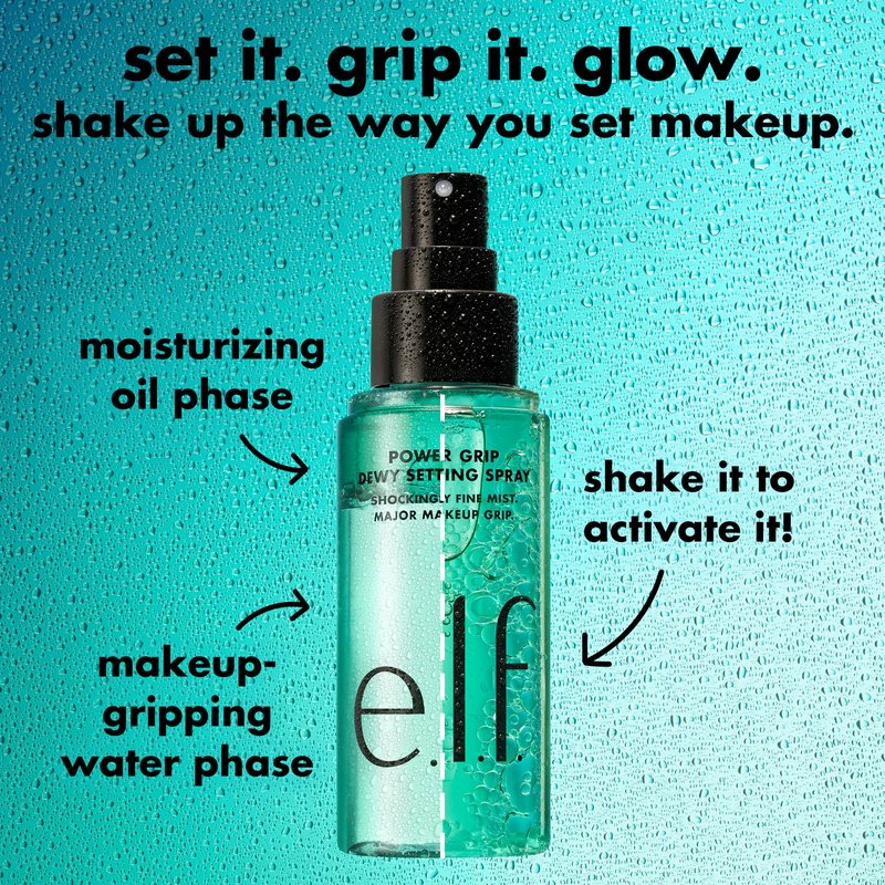 e.l.f. Power Grip Dewy Setting Spray, Ultra Fine Mist Made With Hyaluronic Acid, Grips Makeup For A Hydrated-Looking, Dewy Finish, Vegan & Cruelty-Free