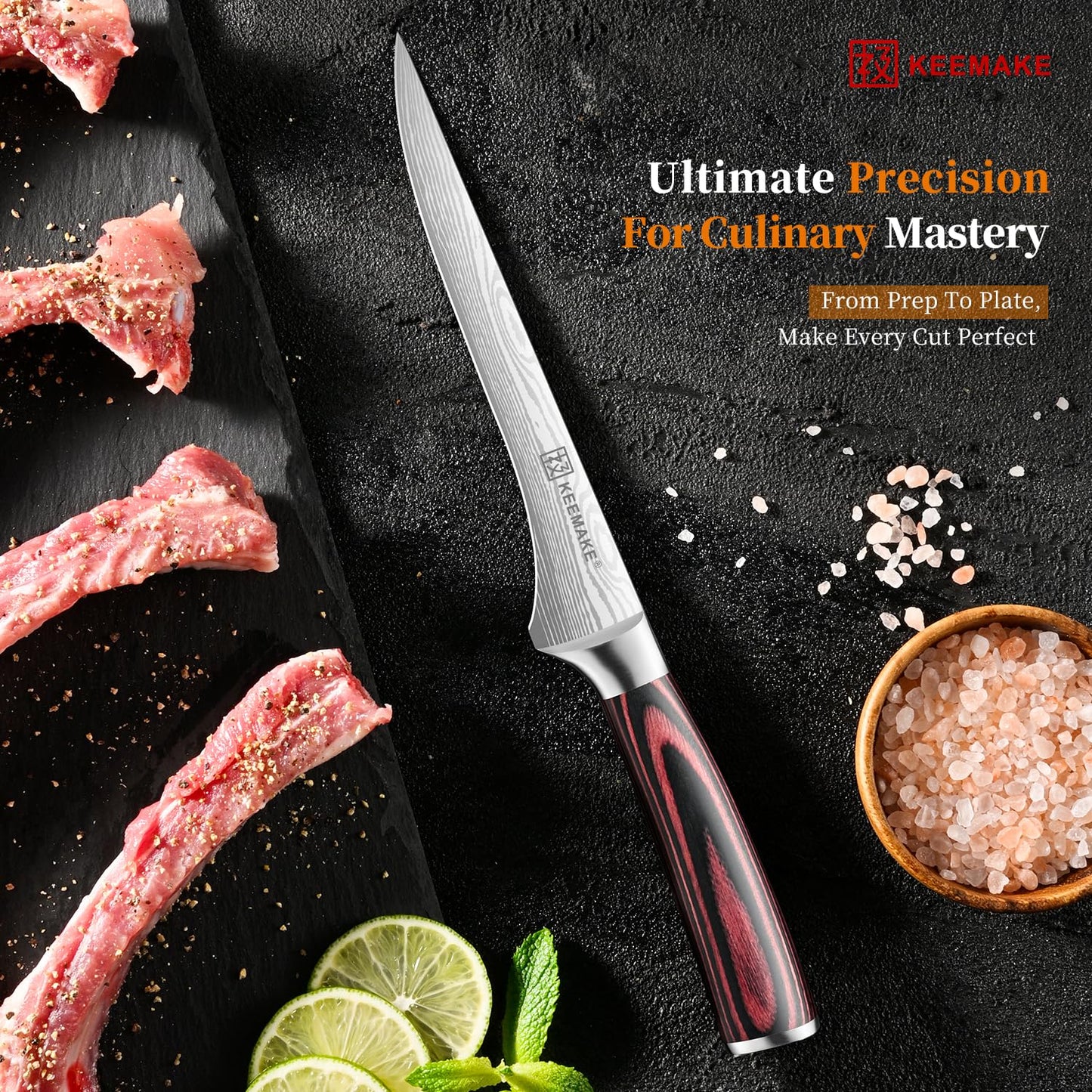 KEEMAKE Fillet Knife 6 Inch, Super Sharp Boning Knife High Carbon Stainless Steel Deboning Knives for Meat Cutting, Fish Knive with Ergonomic Pakkawood Handle with Gift Box