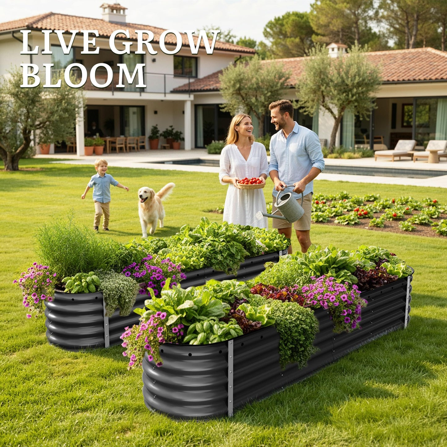 YITAHOME 8x2x1.5ft Raised Garden Bed Kit, 17" Tall 9 in 1 Large Galvanized Metal Planter Box with Gloves & Safety Rubber, Outdoor Flower Bed for Plants Vegetables Flowers, Black