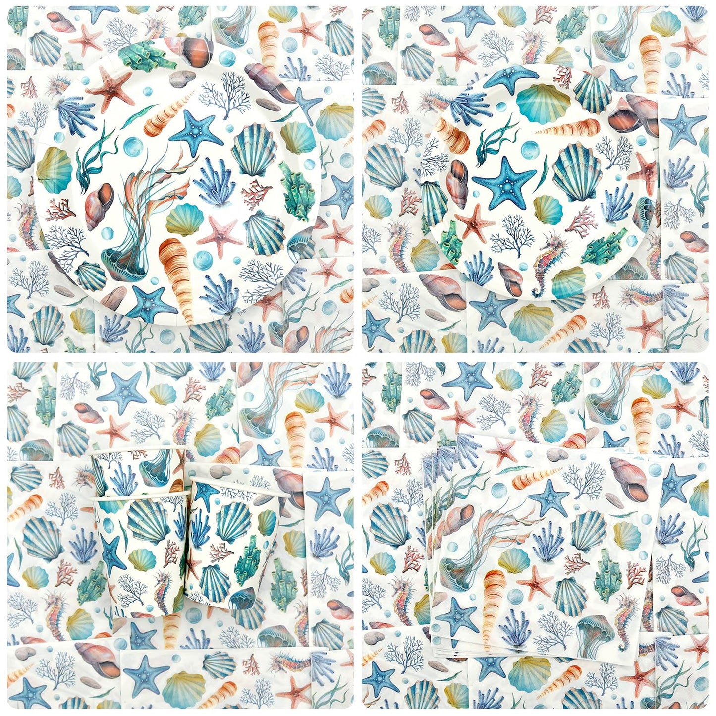 Obussgar Shells Birthday Party Decorations - Shells Party Supplies including Backdrop, Plate, Cake Topper, Cup, Napkin, Balloon, Tablecloth - Serves 20