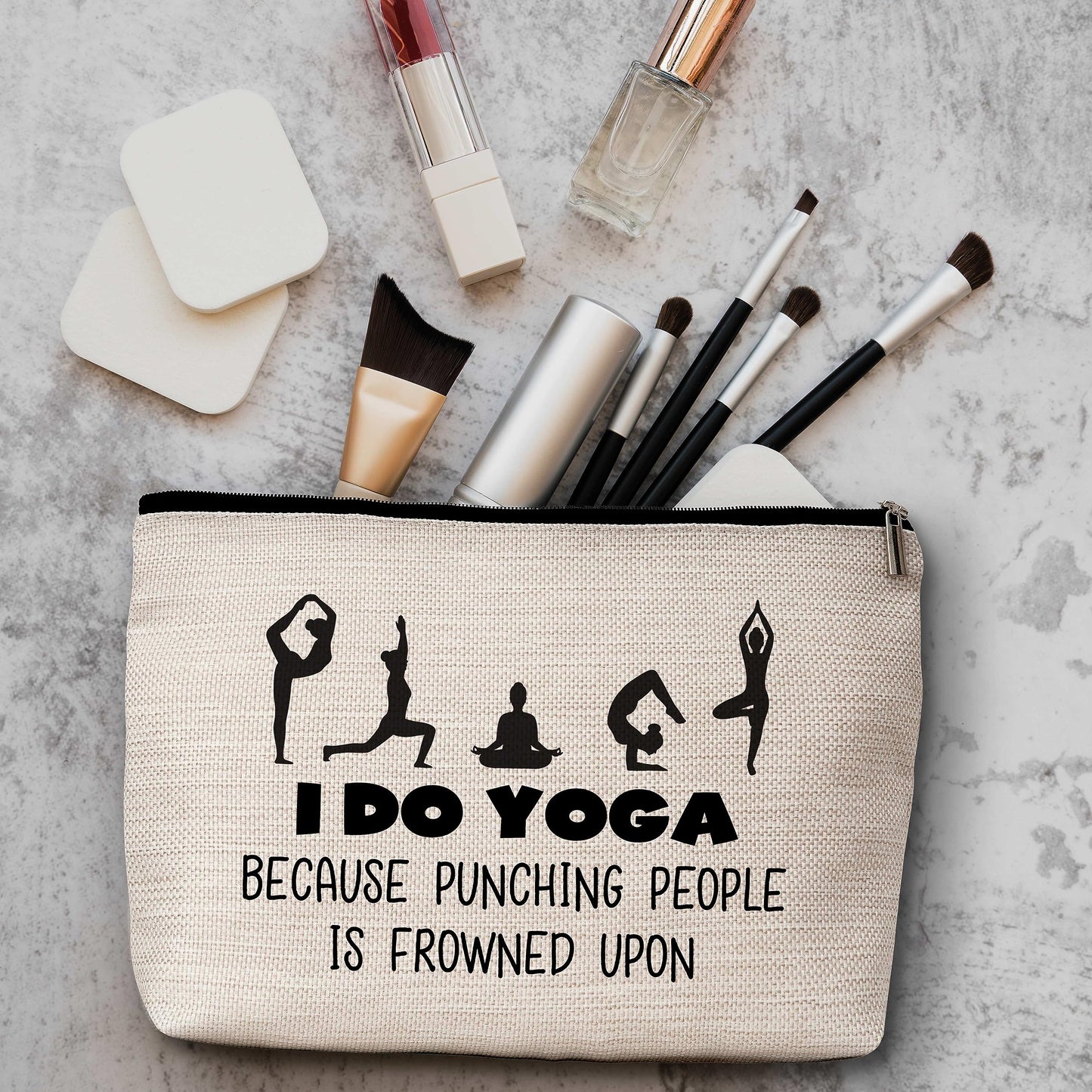 AWSICE Yoga Gift Makeup Bag I Do Yoga Because Punching People Is Frowned Upon Cosmetic Travel Bag Thank You Gift For Instructor Lover Teacher Women Sister Friend-A14