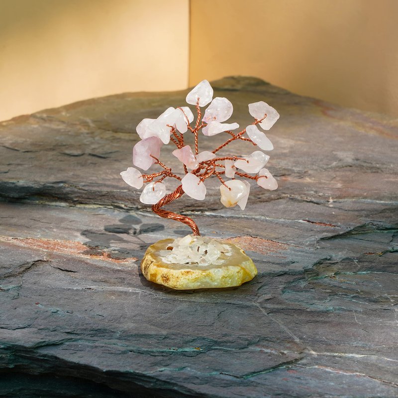 KARMAPLEDGE Set of 6 Crystal Trees Unique Birthday Gifts for Women, Mom & Dad, Slice Base Handmade Reiki Healing Stones for Home, Office Desk Decor, Bring Money, Positivity, Spiritual Good Luck Gifts
