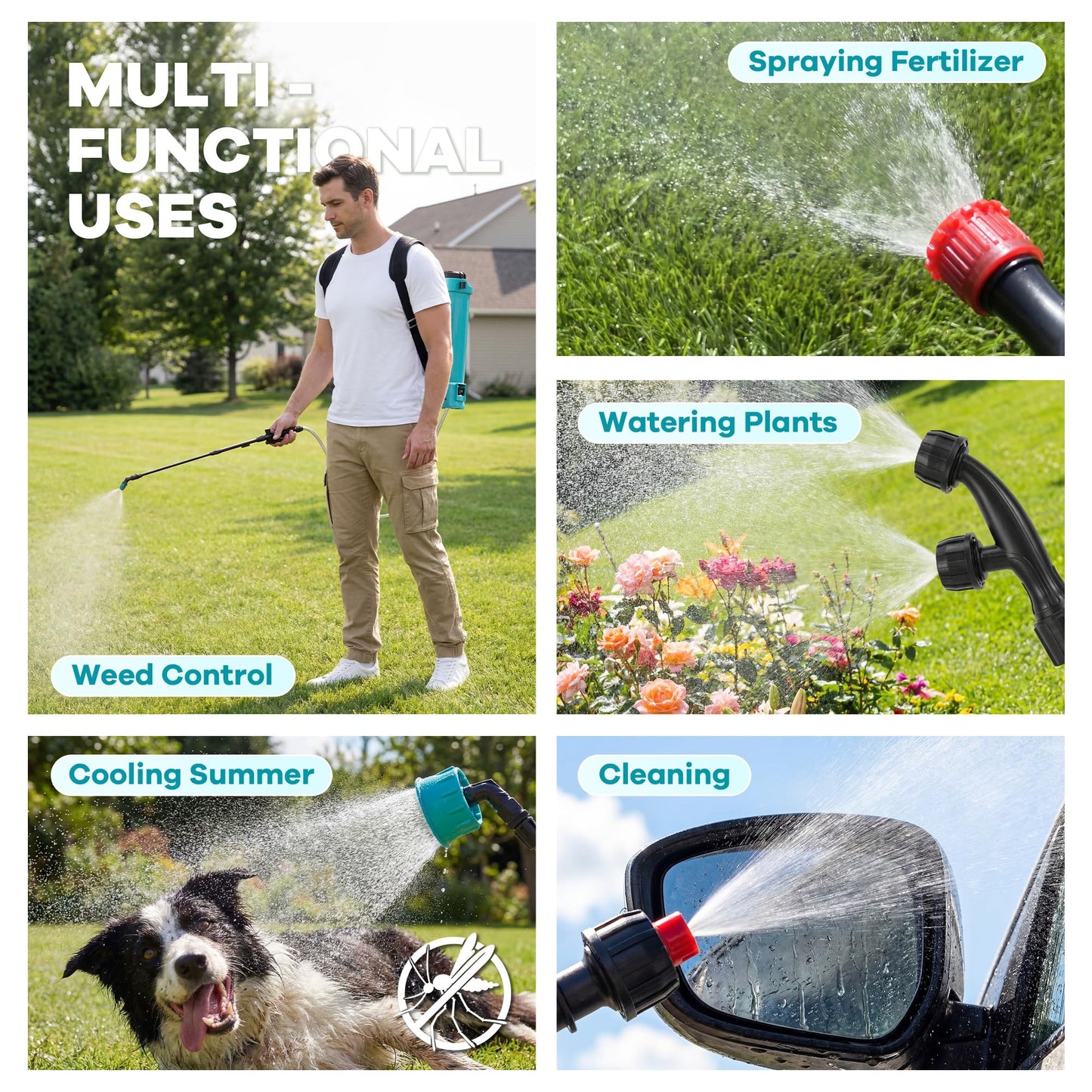 4.23 Gallon Battery Powered Backpack Sprayer, 0-65 PSI Adjustable Pressure, Electric Sprayer with 5 Nozzles and 1 Wands, 18V 2Ah Battery, Wide Mouth Lid for Weeding, Spraying