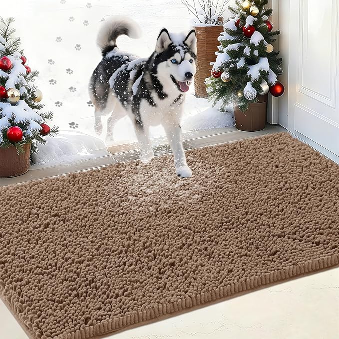 IM HOME Chenille Absorbent Outdoor Doormat 71" x 25", Washable Muddy Door Mats for Dog Non Slip Indoor Doormat Dog Mat for Muddy Paw Front Inside Doormats for Entryway Camel