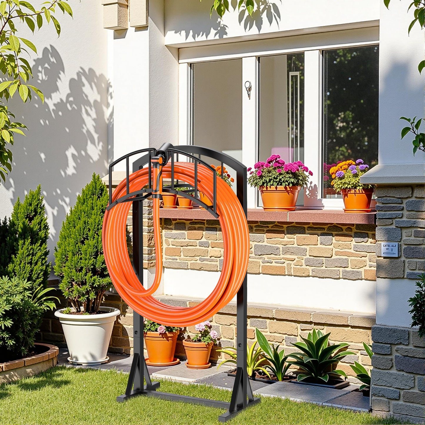 Minicloss Garden Hose Holder, Heavy Duty Hose Hanger with 4 Spikes,Freestanding Water Hose Holders Rack for Outside Lawn & Yard