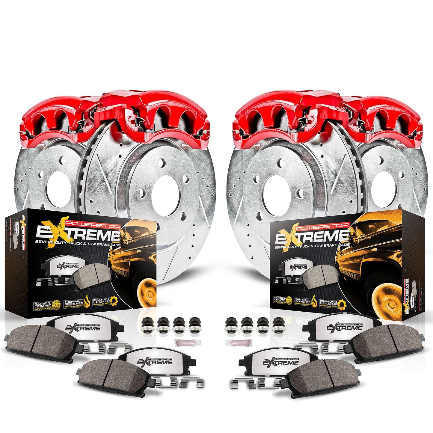 PowerStop Front and Rear Brake & Caliper Kit For Ford F-150 2012-18 - Drilled and Slotted Truck & Tow Disc Rotors with Ceramic Brake Pads Upgrade, KC6268-36