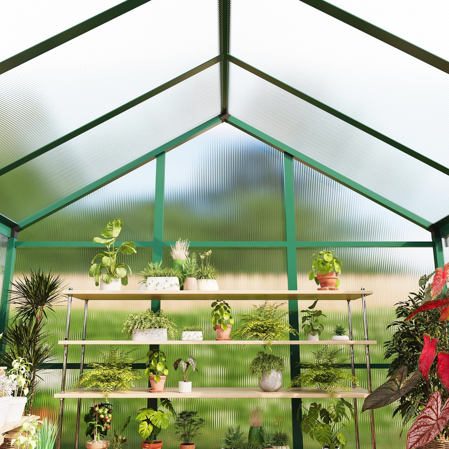 IDEALHOUSE 6×10 FT Greenhouse, Large Walk in Greenhouses for Outdoors and Garden Planting, Polycarbonate Greenhouse with Enhanced Aluminum Frame, Green Houses with Quick Setup Structure and Roof Vent
