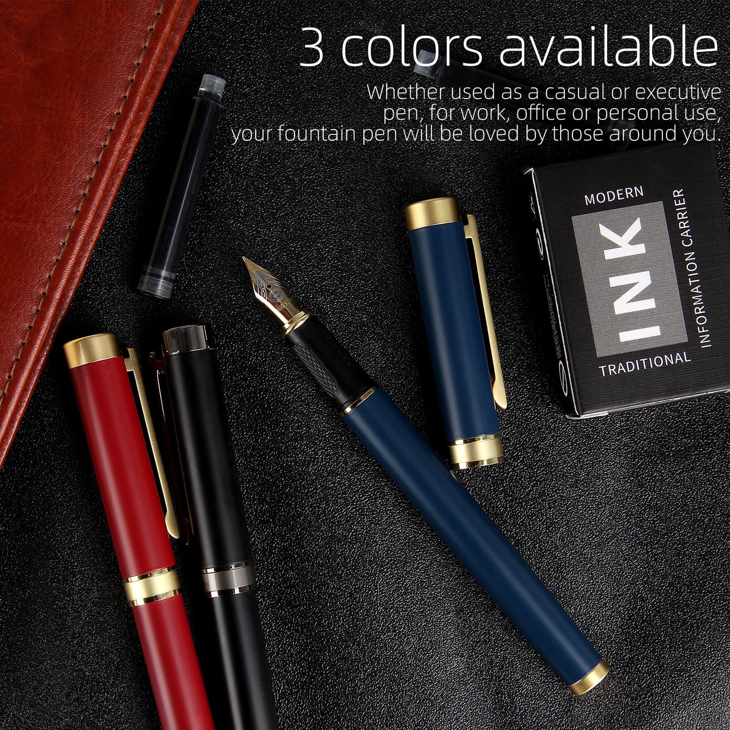 Zalantan Fountain pen, Stunning luxury pen, Nice pen gift, pure copper heavy feel Office Executive Pen Smooth Writing Pens for Men Funcy Pens with Gift Case 10 black cartridges (Red)