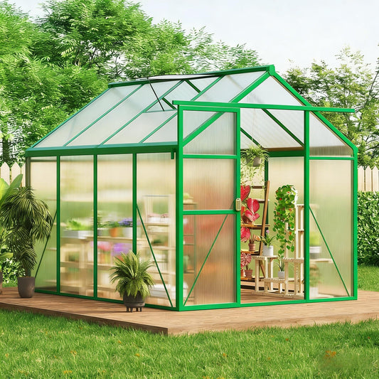 6x8 Ft Outdoor Greenhouses, Greenhouse Kit, Portablee Greenhouses with Ground Nails and Vent Windows, Sliding Lockable Door, Polycarbonate Green Houses for Outside Garden Backyard, Green