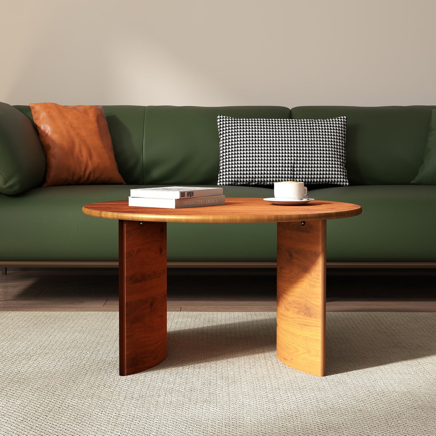 31.5" Mid Century Modern Coffee Table for Living Room, Round Table with Rubber Legs, Small Unique Cocktail Tea Table for Living Room Bedroom Apartment Small Space, Walnut