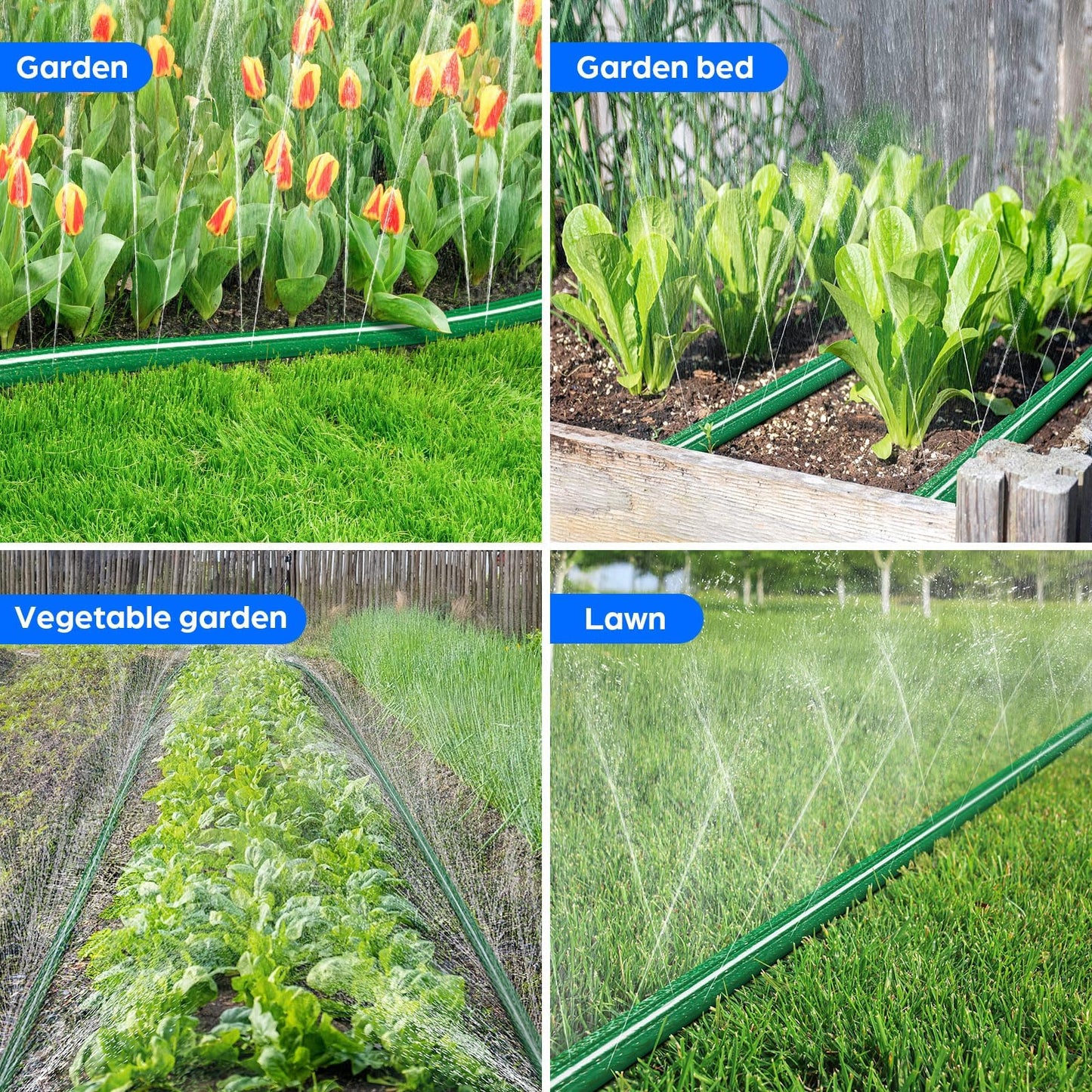 Jin&Bao Sprinkler Hose with Holes 100FT(50FTx2pack), Heavy Duty Garden Watering Hose, High-Efficiency Lawn Sprinkler System with Staples