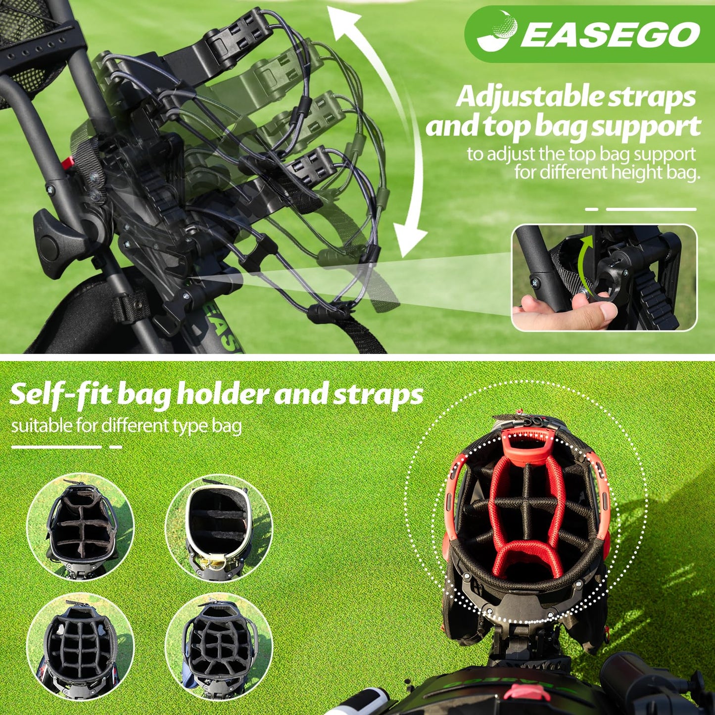 EASEGO Golf Push Cart 3 Wheel : 360° Swivel Front Wheels with Phone Holder/Cup Holder/Umbrella Holder/Foot Brake Quick Fold Golf Walking Push Pull Carts All-Terrain Golf Caddy Carts(Black)