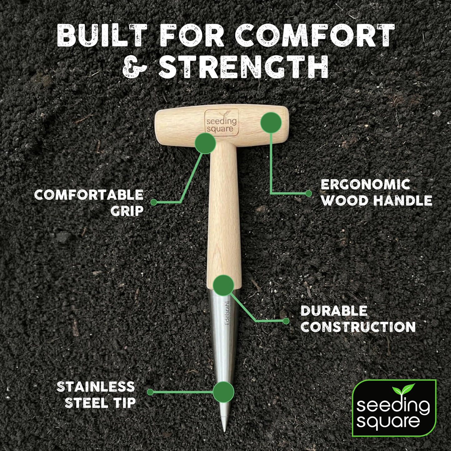 Row Seeder + Pokey Planter Bundle – Garden Row Maker & Dibber Tool for Fast Planting, Straight Rows & Precise Seed Placement
