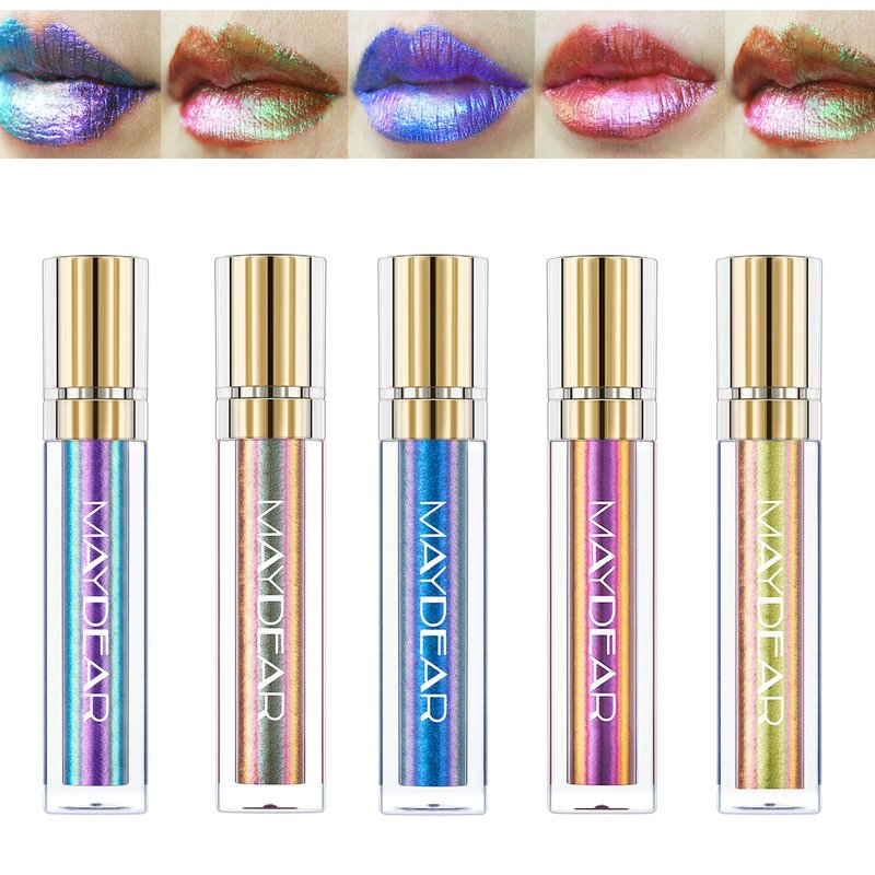 Maydear Chameleon Lipstick 5 Colors Set, Long Lasting Waterproof Colourful Diamond Shimmer Lip Gloss for Women Girls Makeup kit