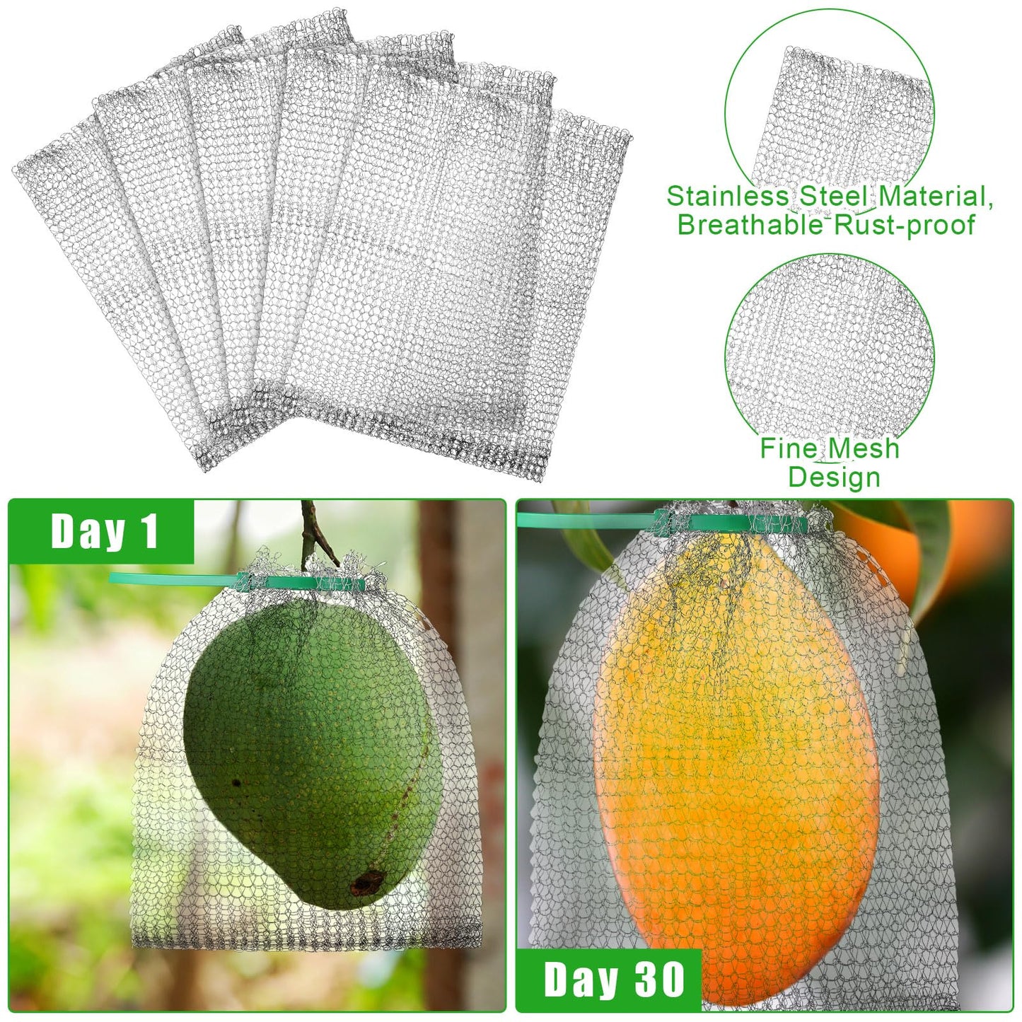 Cosblank 48 Pcs Fruit Protection Bags for Fruit Trees Stainless Steel Mesh Bags Bulk 6 x 8 Inch Reusable Barrier Bags with Ties for Plant Berries Vegetables or Plant Root Protection