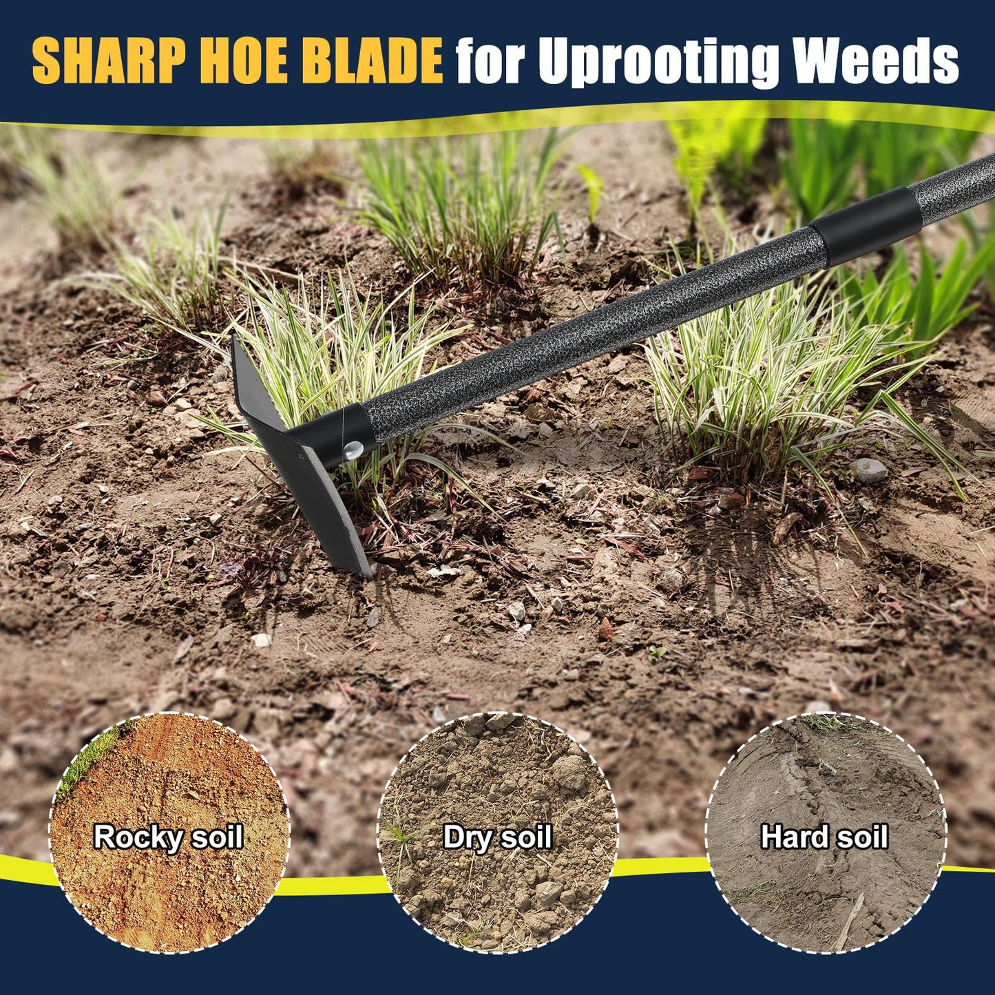 EUIJOIP Extra-Sharp Triangular Hoe - Heavy Duty Gardening & Construction Tool with 15"-60" Adjustable Stainless Steel Pole, Detachable Design for Digging, Weeding, Trenching