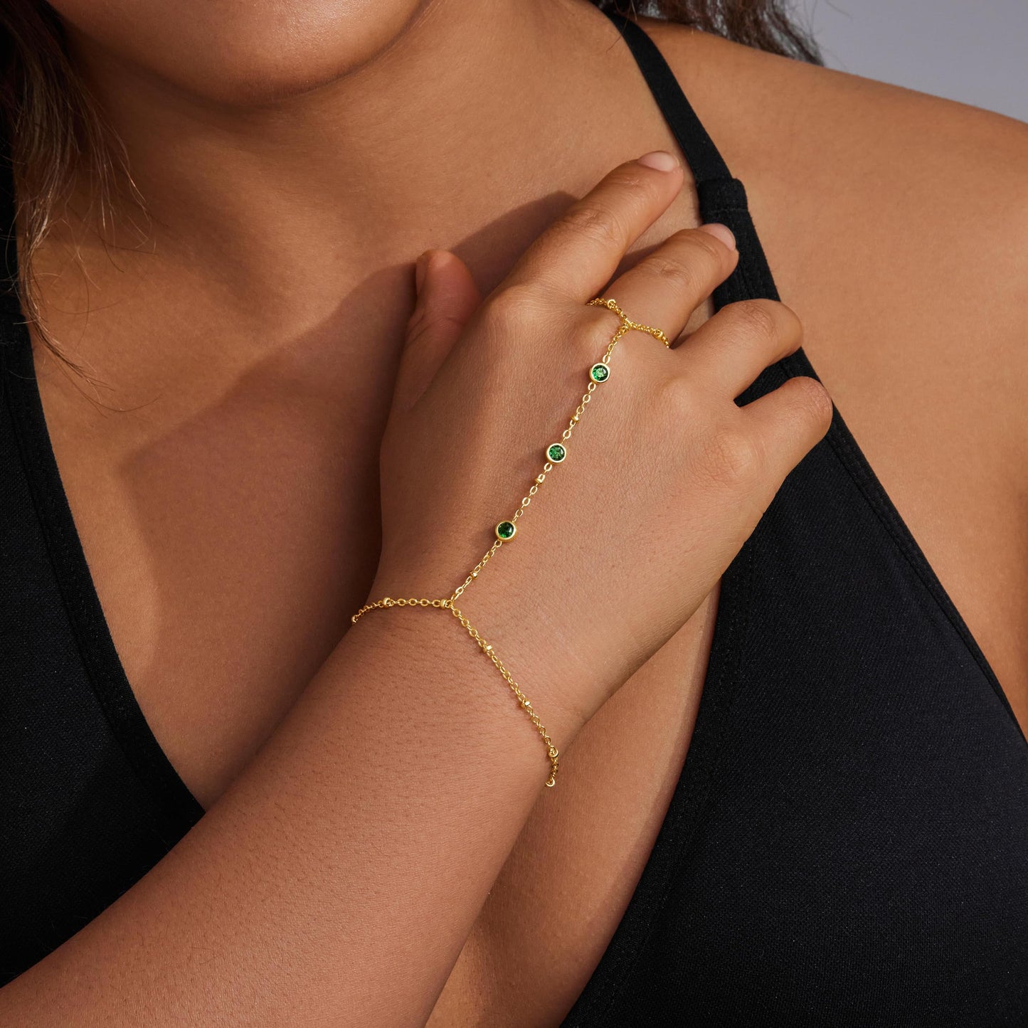 Poxtex Gold Bracelets for Women Waterproof, Gold Green CZ Diamond Bezel Hand Chain Bracelets, Dainty Adjustable Bracelets for Women Trendy, St Patrick's Day Jewelry Gifts for Women